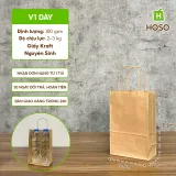 Túi giấy kraft có quai nâu, V1 dày, 21 × 13 × 8 cm, 100 g/m²