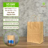Túi giấy kraft có quai nâu, V3 dọc dày, 28 × 20 × 11 cm, 100 g/m²