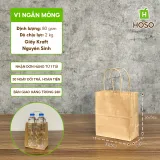 Túi giấy kraft có quai nâu, V1 ngắn mỏng, 15 × 13 × 8 cm, 70 g/m²