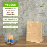 Túi giấy kraft có quai nâu, V3 dọc mỏng, 28 × 20 × 11 cm, 70 g/m²